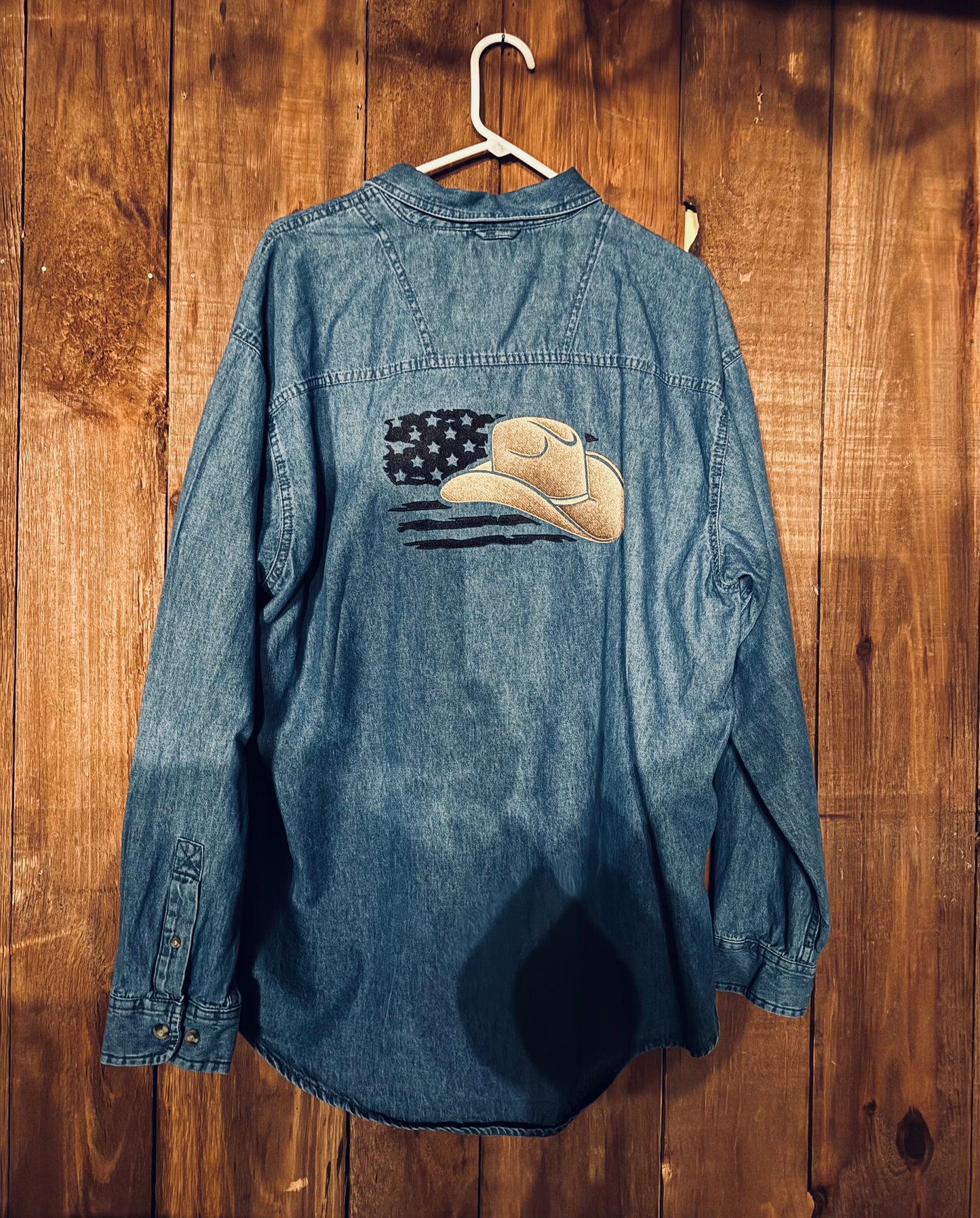 Long Sleeve Embroidered Denim Shirt