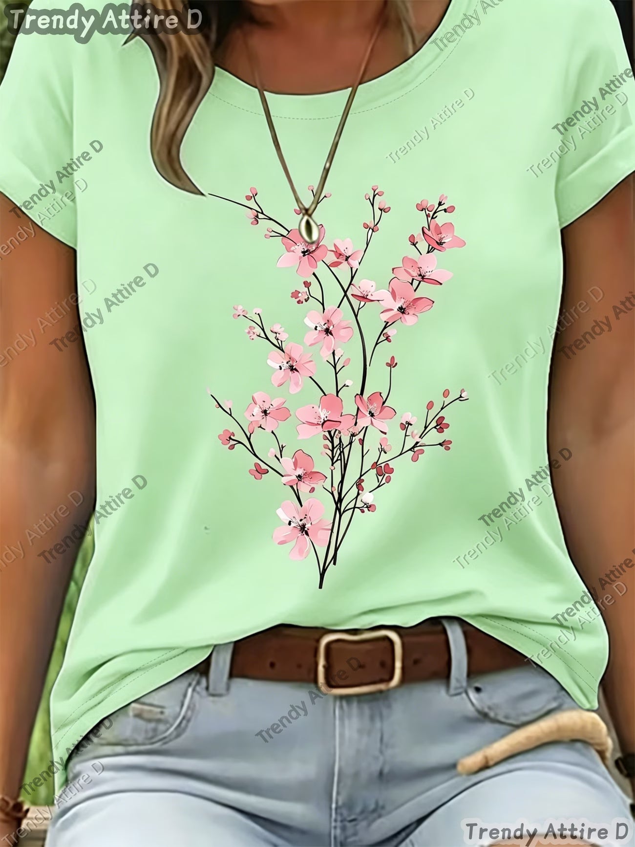 Romantic Cherry Blossom Print GRASS GREEN