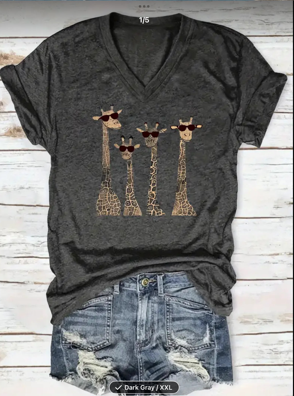 "FOUR GIRAFFES"PRINT T-SHIRT FOR WOMEN V-NECK