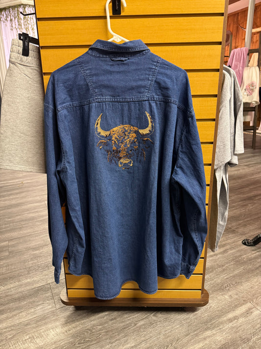 Long Sleeve Embroidered Denim Shirt