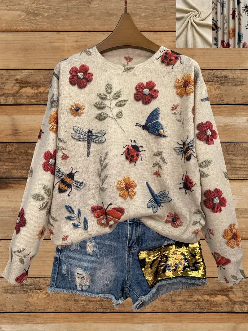 Insect & Floral Crewneck Sweater