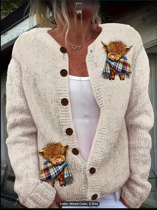 WOMEN'S 3D HIGHLAND COW PRINT CARDIGAN