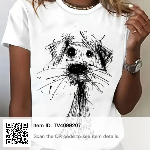 WOMEN'S CASUAL T-SHIRT PLAYFUL DOG FACE PRINT