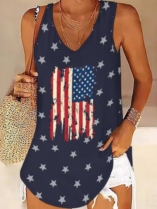 Women'S Street V-Neck Sleeveless Tops FLAG